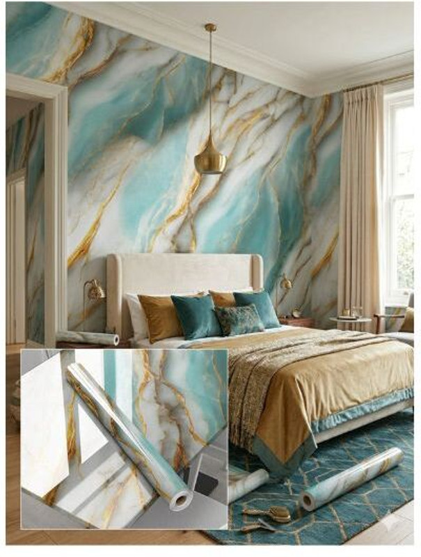 keshavraj 200 cm x 60 cm Waterproof Decorative Vinyl Wallpaper(Blue)