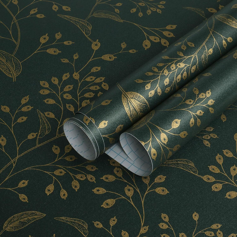 Veki 300 cm x 45 cm Floral & Botanical Paper, Vinyl Wallpaper(Green, Gold)