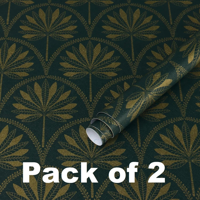 Veki 300 cm x 45 cm Waterproof Decorative Vinyl Wallpaper(Green, Gold, Pack of 2)