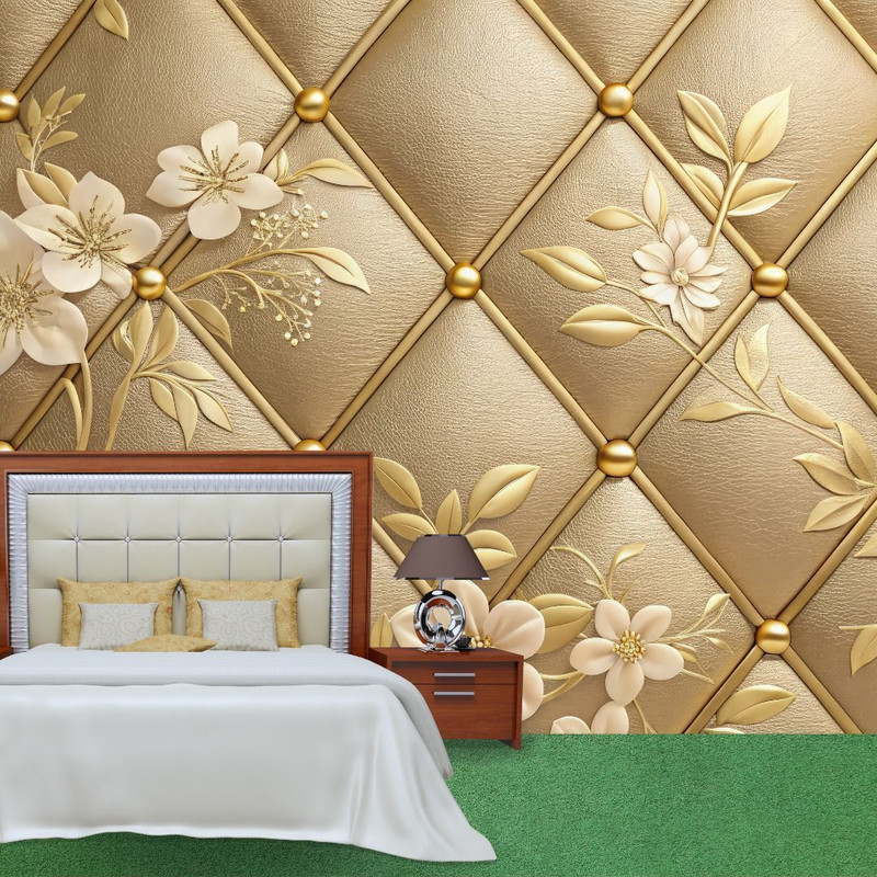 BalajiwallDecor 40 cm x 200 cm Floral & Botanical Vinyl Wallpaper(Yellow, Gold)