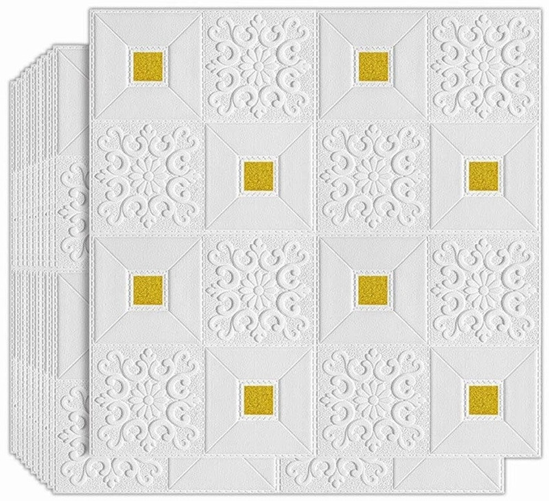 Wembley 70 cm x 70 cm Waterproof Abstract Vinyl Wallpaper(White, Pack of 3)