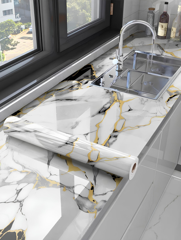 Floppy 60 cm x 200 cm Waterproof Decorative Vinyl Wallpaper(White, Black, Gold)