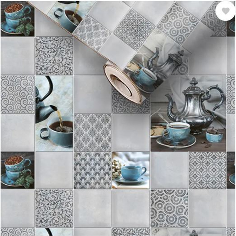 ADM 160 cm x 40 cm Waterproof Decorative Vinyl Wallpaper(Grey, Blue, Pack of 5)