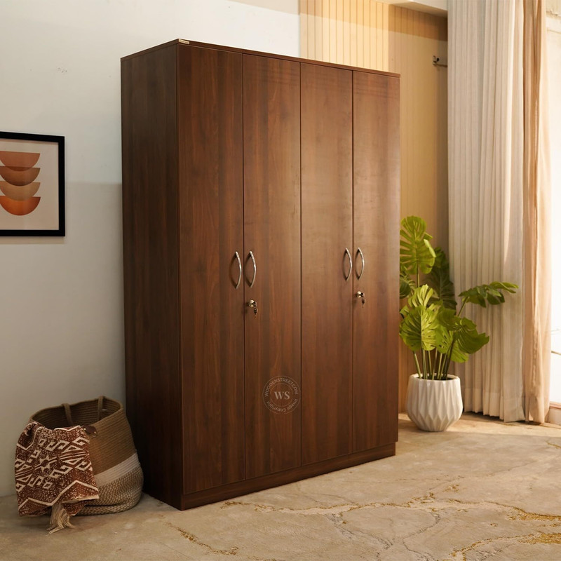 Wooden Street Kayden Wooden 4Door MultiUtility Wardrobe/Almira/cupboard/closet For Home/Office Engineered Wood 4 Door Wardrobe(Finish Color - Columbian Walnut Finish, Knock Down)