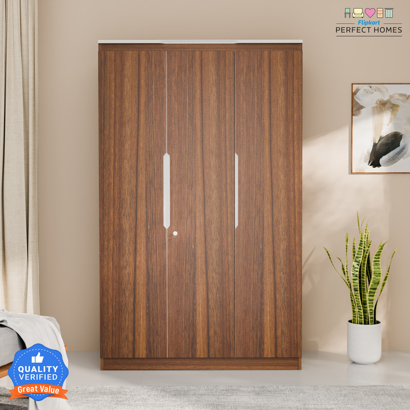 Flipkart Perfect Homes Amora Engineered Wood 3 Door Wardrobe(Finish Color - Leon Teak, Knock Down)