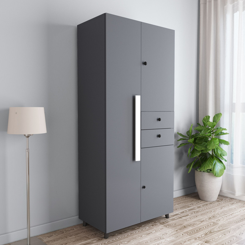 CARLTON LONDON Willy Engineered Wood 3 Door Wardrobe(Finish Color - Slate Grey, Knock Down)