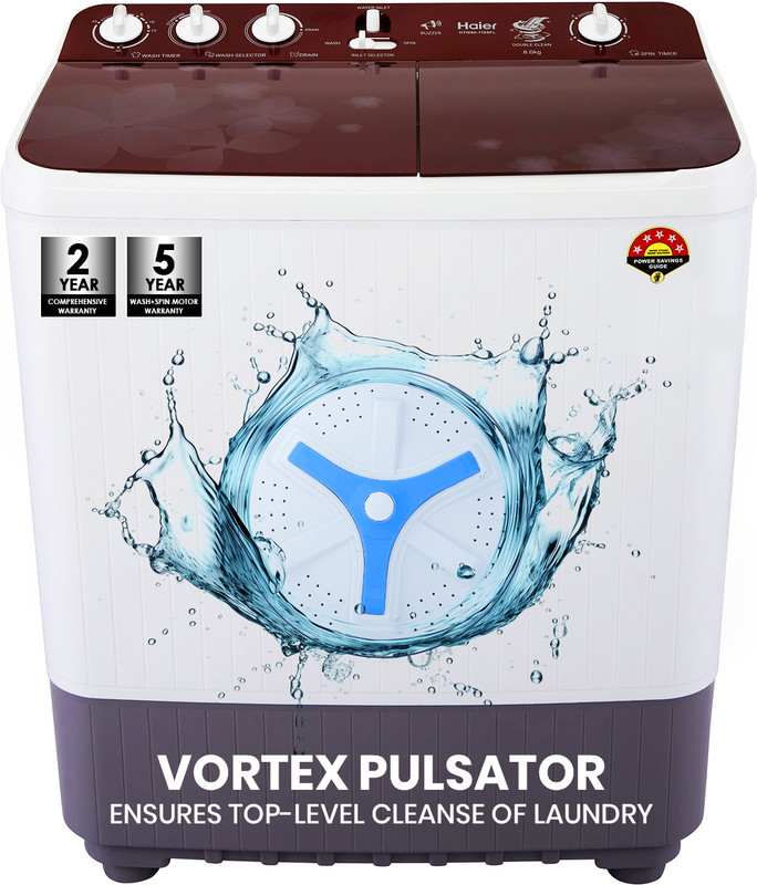Haier 7 kg Anti Bacterial Vortex Pulsator, 1300 RPM, Spray Function, Wash Programs, Magic Filter, Rat Mesh Semi Automatic Top Load Washing Machine Maroon, White(HTW70-1187BTN)