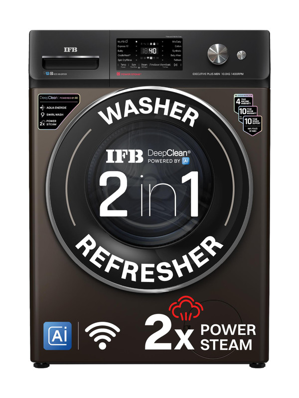 IFB 10 kg with 9 Swirl Wash, 2x Power Steam, Steam Refresh Program, Eco Inverter Motor, WiFi Enabled, DeepClean Powered by Ai Fully Automatic Front Load Washing Machine with In-built Heater Brown(EXECUTIVE PLUS MBN 1014K CMS)