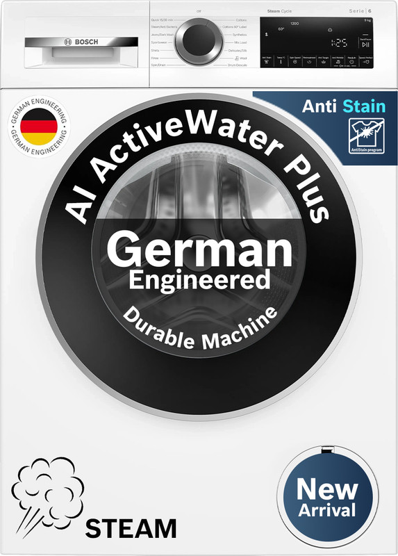 BOSCH 9 kg Fully Automatic Front Load Washing Machine with In-built Heater White(WGA14200IN)