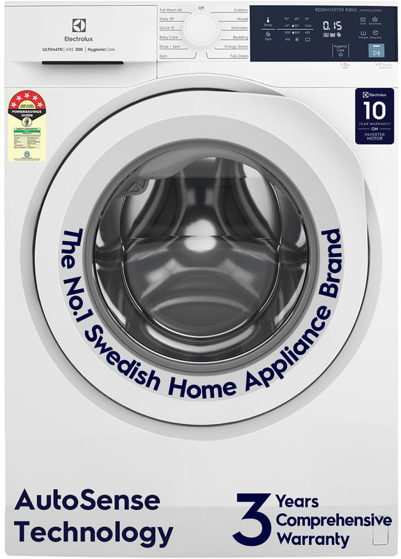 Electrolux 9 kg 5 Star EcoInverter, 40C Vapour Wash,UltimateCare 300 Fully Automatic Front Load Washing Machine White(EWF9024D3WB)
