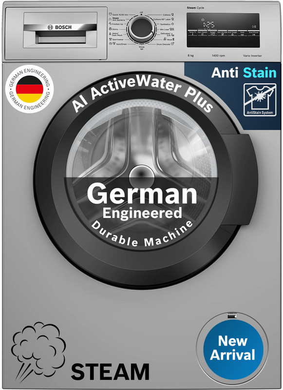 BOSCH 8 kg Fully Automatic Front Load Washing Machine with In-built Heater Grey(WAJ2826BIN)