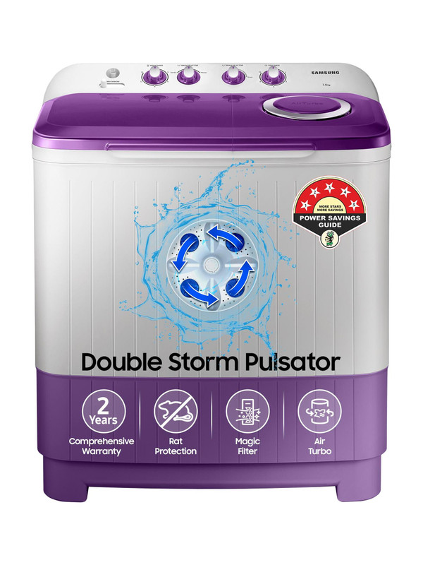 Samsung 7 kg 5 star, Air Turbo Drying Semi Automatic Top Load Washing Machine Grey, Purple(WT70M3000UU/TL)