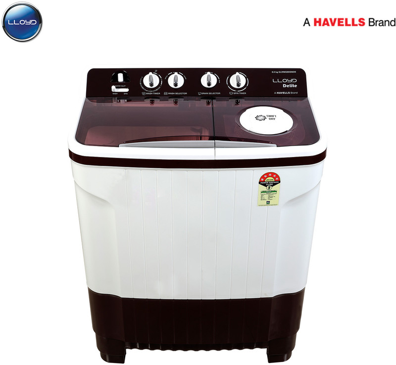 Lloyd by Havells 7.5 kg |1300 RPM|Soak Function|3 Wash Programs|Swift Dry|Magic Filter, Semi Automatic Top Load Washing Machine Maroon, White(GLWS755AC,GLWMS75DDMAC)