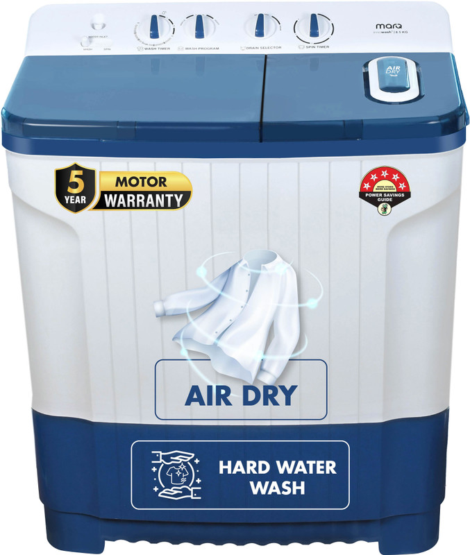 MarQ by Flipkart 8.5 kg 5 Star Rating Innowash Range Semi Automatic Top Load Washing Machine Blue, White(MQSA855NNNDN)