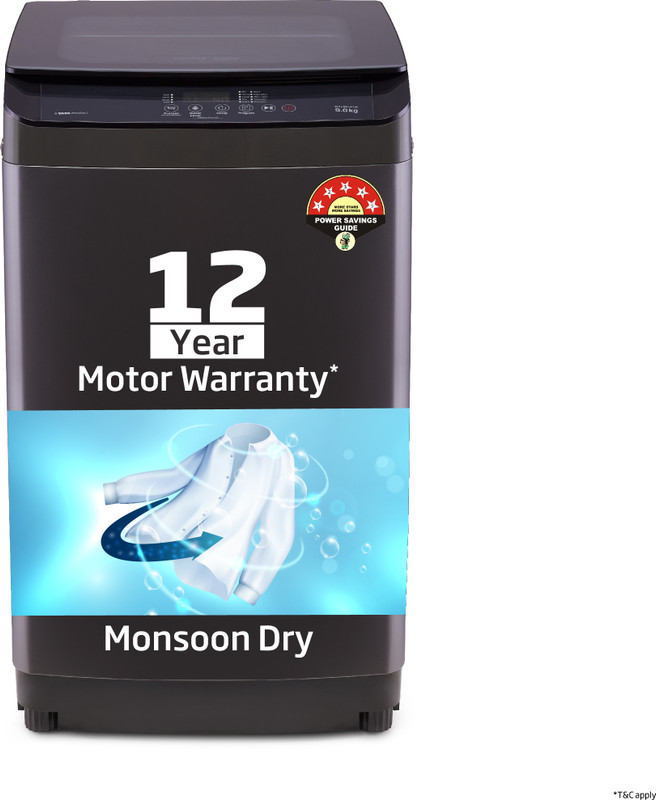 Voltas Beko by A Tata Product 9 kg with Double waterfall, Multiple Wash Program, Waterproof IPX4 panel and Monsoon Dry option Fully Automatic Top Load Washing Machine Black, Grey(WTL90UPGB)