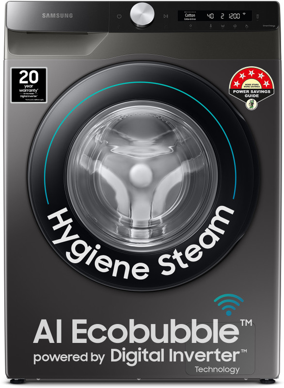 Samsung 8 kg Fully Automatic Front Load Washing Machine with In-built Heater Black, Grey(WW80T504DAX1TL)