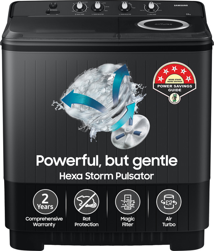 Samsung 9.5 kg 5 star,Air Turbo Drying Semi Automatic Top Load Washing Machine Black, Grey(WT95A4260GD/TL)