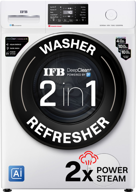 IFB 7 kg 5 Star with Steam Refresh Program, 9 Swirl wash, Eco Inverter, Powered by AI with Wi Fi Fully Automatic Front Load Washing Machine with In-built Heater White(SERENA VXN 7012 CMS)