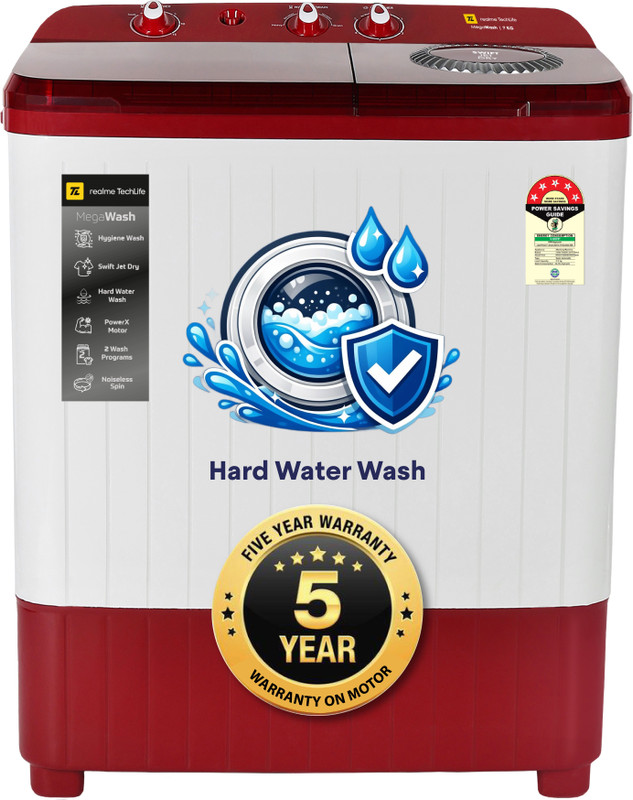 realme TechLife 7 kg Semi Automatic Top Load Washing Machine Maroon, White(RMSA705NNNHMA)