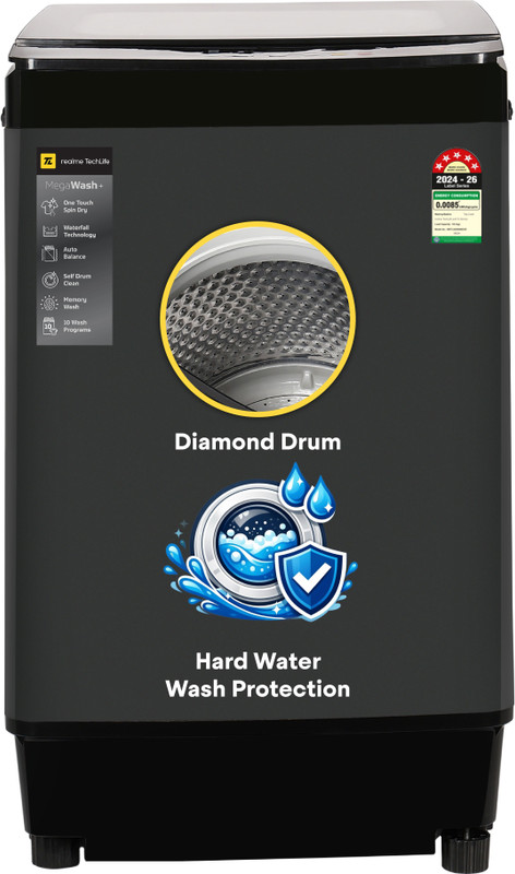 realme TechLife 7 kg 5 Star Rating Fabric Safe Wash Fully Black and Grey