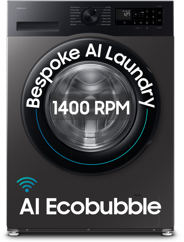 Samsung 12 kg 5 Star, AI Ecobubble, Super Speed, Wi-Fi, Hygiene Steam, Digital Inverter Motor Fully Automatic Front Load Washing Machine with In-built Heater Black, Grey(WW12DG5B24AXTL)