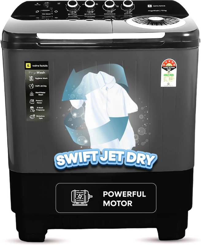 realme TechLife 10 kg Semi Automatic Top Load Washing Machine Grey(RMSA1005NNNHS)