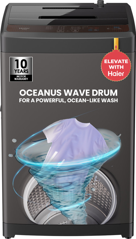 Haier 8 kg With Ultra Fresh Air Technology, Oceanus Wave Steel Drum, Balance Clean Pulsator, Custom Wash Cycles with 15 Mins Quick Wash, Magic Filter Fully Automatic Top Load Washing Machine Grey, Black(ETL80-FES5)