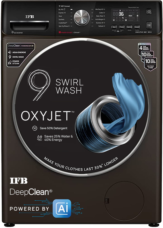 IFB 9 kg with Steam 5 Star AI Powered Eco Inverter with Wi-Fi EnabledOxyjet� 9 Swirl Wash Fully Automatic Front Load Washing Machine with In-built Heater Brown(EXECUTIVE MXC 9014 SSLC / EXECUTIVE MXC 9014)