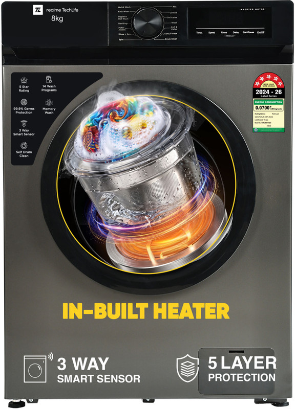 realme TechLife RMFL805NHIDG 8 kg Front load Fully automatic Washing Machine