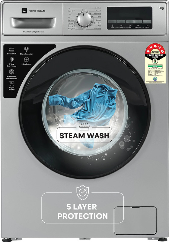 realme TechLife 8 kg In-built Heater with ExpertWash Fully Automatic Front Load Washing Machine with In-built Heater Grey(RMFL805NHIJG)