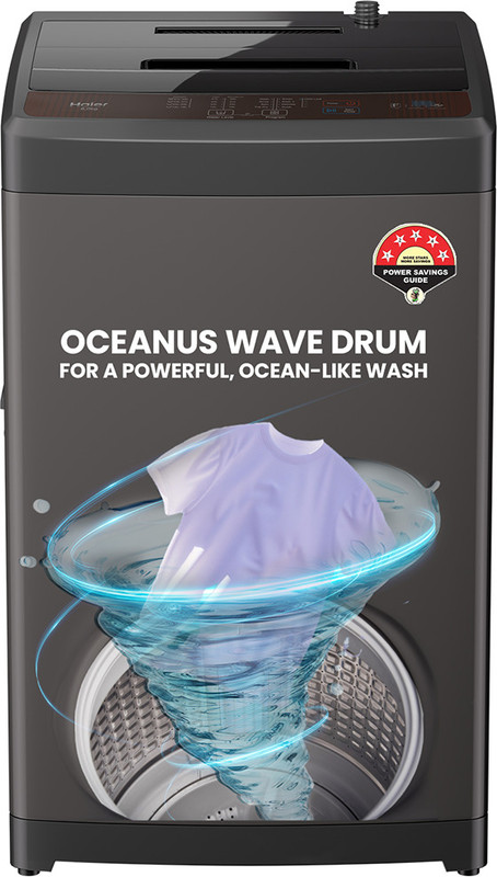 Haier 8 kg With Ultra Fresh Air Technology, Oceanus Wave Steel Drum, Balance Clean Pulsator, Custom Wash Cycles with 15 Mins Quick Wash, Magic Filter Fully Automatic Top Load Washing Machine Grey, Black(ETL80-FES5)