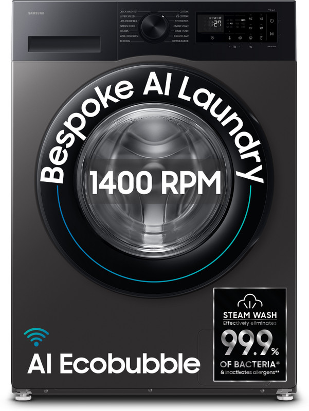 Samsung 9 kg 5 Star, AI Ecobubble, Super Speed, Wi-Fi, Hygiene Steam, Digital Inverter Motor Fully Automatic Front Load Washing Machine with In-built Heater Grey(WW90DG5U24AXTL)
