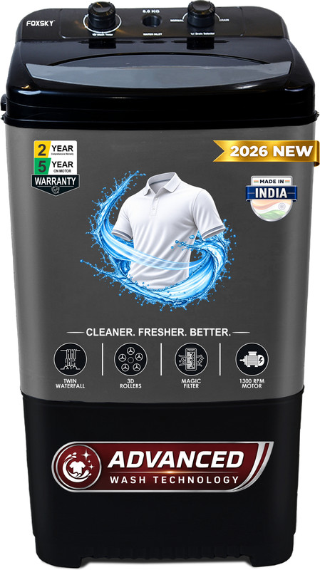 FOXSKY 8.5 kg Semi Automatic Top Load Washing Machine Black(FS-SATL8500W)