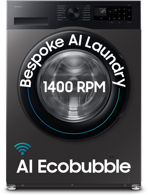 Samsung 9 kg 5 Star, AI Ecobubble, Super Speed, Wi-Fi, Hygiene Steam, Digital Inverter Motor Fully Automatic Front Load Washing Machine with In-built Heater Grey(WW90DG5U24AXTL)
