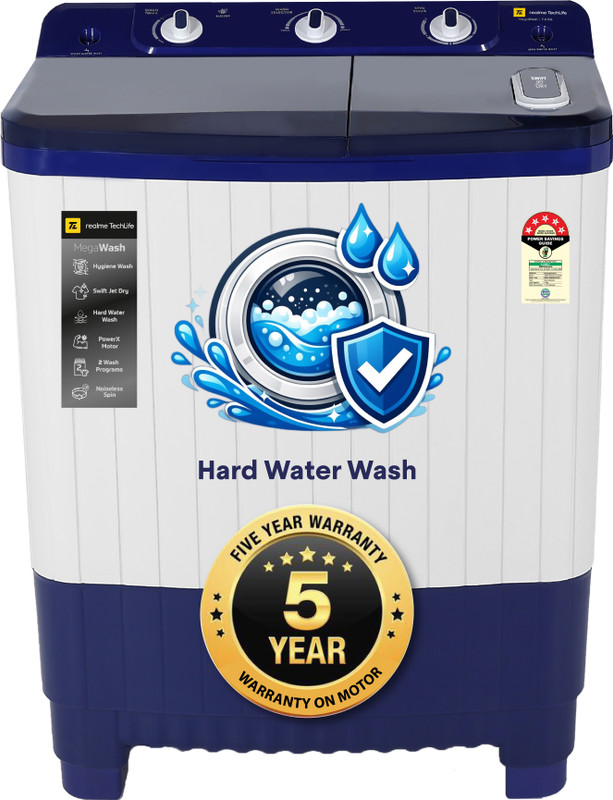 realme TechLife 7.5 kg Semi Automatic Top Load Washing Machine Blue, White(RMSA755NNNDW)