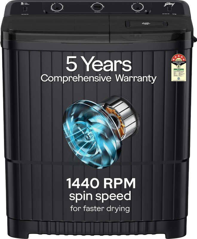 Godrej 10 kg 5 Star Aquajet Pulsator, Drying at 1400 RPM Speed, Spin Shower, Semi Automatic Top Load Washing Machine Black(WSEDGE NEO 100 5.0 PB3 SLGR)