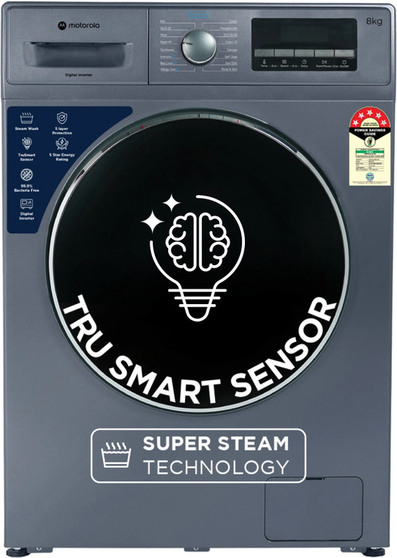 MOTOROLA 8 kg Super Steam Technology Fully Automatic Front Load Washing Machine with In-built Heater Blue(MTFL805NHNJB)