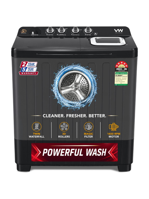 VW 10.5 kg Semi Automatic Top Load Washing Machine Black(HydroMax0010P)