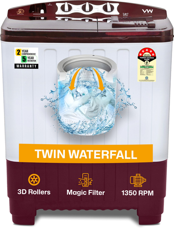 VW 8 kg Semi Automatic Top Load Washing Machine White, Maroon(SuperWash0080)