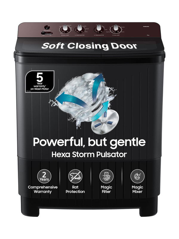 Samsung 8 kg 5 Star, Soft Closing Door, Hexa Strom Pulsator Semi Automatic Top Load Washing Machine Grey(WT80F4560RD/TL)