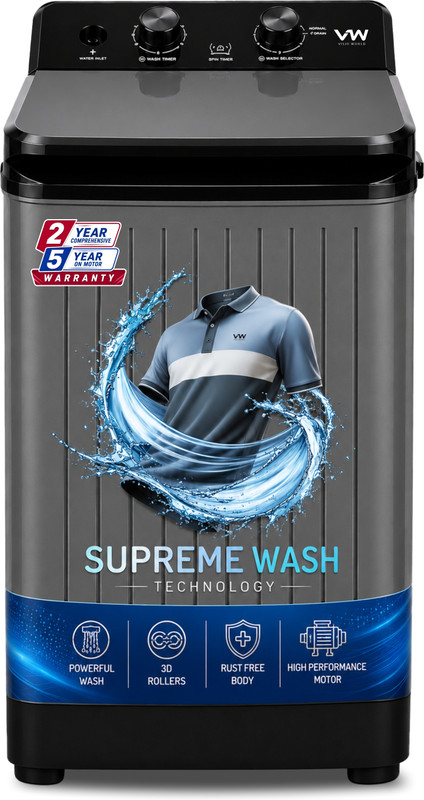 VW 8.5 kg Semi-Automatic Top Load Washer only Grey(V8 SupremeWash)