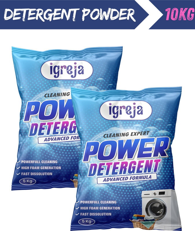 IGREJA Bright Like New Front/Top Load cleaning expert Blue Detergent Powder pouch 10kg Detergent Powder (Fresh)(10 kg)