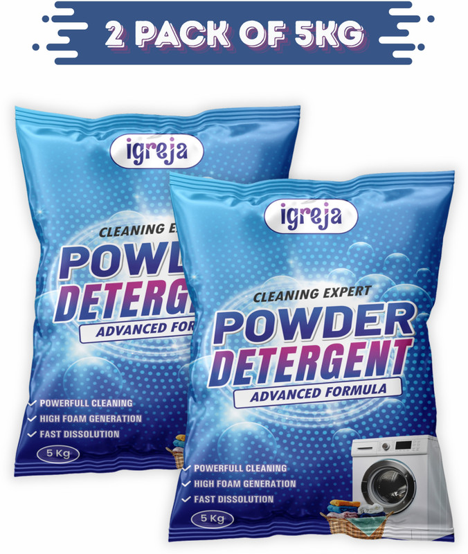 IGREJA Bright Like New Front/Top Load cleaning expert Blue Detergent Powder pouch 10kg Detergent Powder (Fresh)(10 kg)