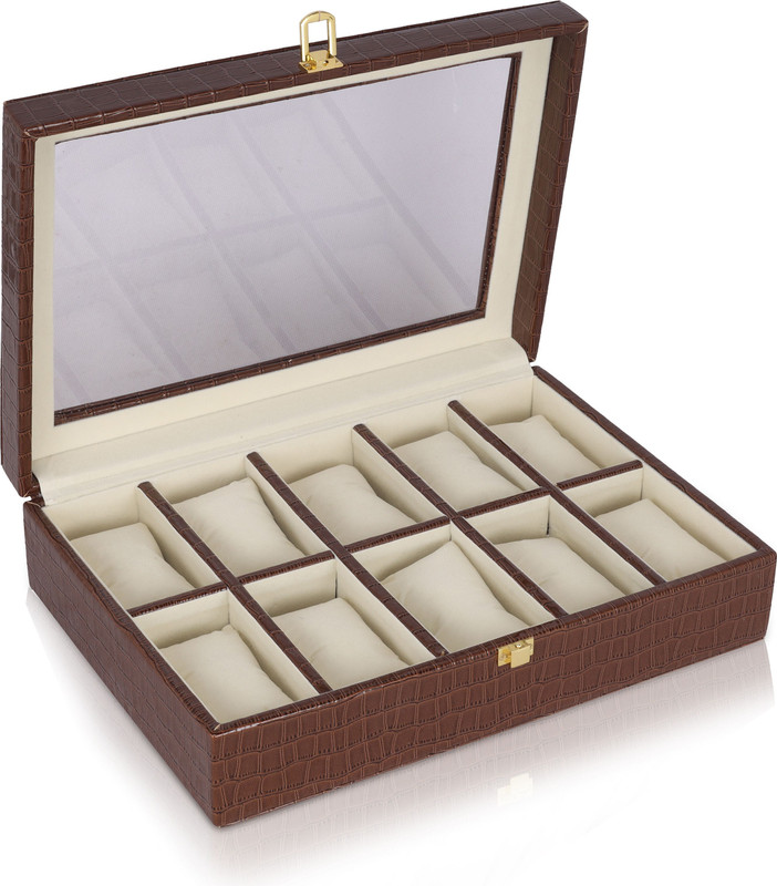Ayesha Goods 10 Slot Watch Box Watch Box(Dark Brown, Holds 10 Watches)