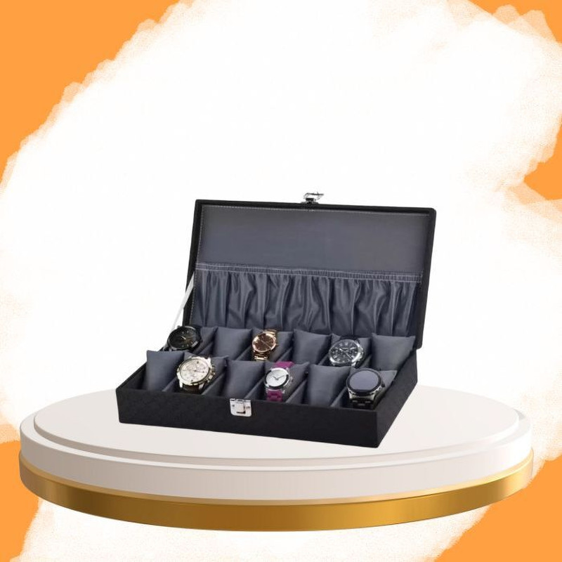 Galaxy Craft BWC6555_BLACK & GRAY_12_slots Watch Box(Black & Gray, Holds 12 Watches)