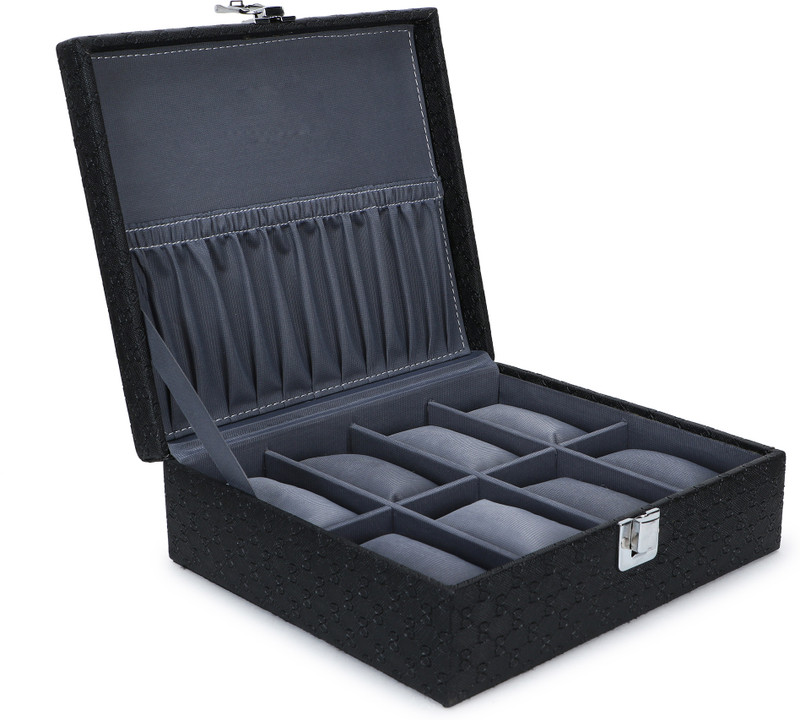 ALAWO Watch Box Organizer Case In 8 Slots PU Leather with Black and Gray color Watch Box(Black, Holds 8 Watches)