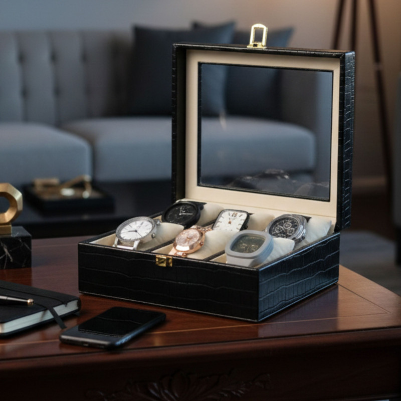 Ayesha Goods watch 4 box Watch Box(White -black, Holds 4 Watches)