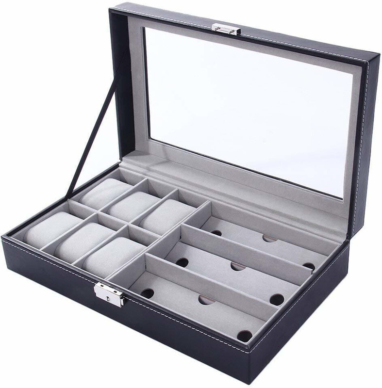 Nispruhay Wrist Watch and Sunglasses PU Leather 6 Slot for Watch and 3 Slot for Sunglasses Watch Box(Multicolor, Holds 9 Watches)