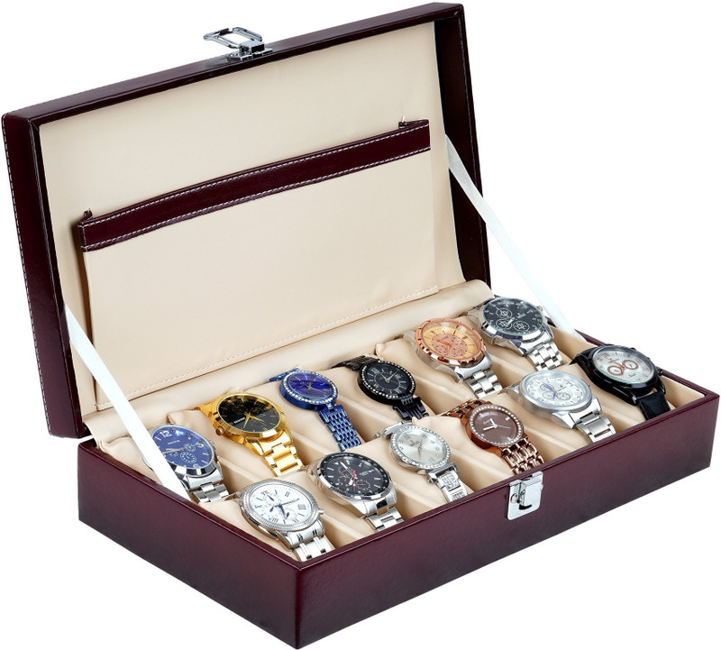 kaynat box house Royal 12 Ghadi Box With 12 watch holdar Watch Box(Maroon, Cream, Holds 12 Watches)