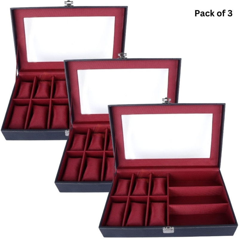 CozieClos 6-3 Slot Watch/Sunglass Organizer (Pack of 3) Watch Box(Black, Holds 9 Watches)